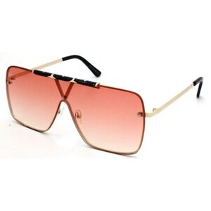 Oversized Shield Sunglasses Fashion Visor Sunglasses Trendy Gold Frame Pink Lens